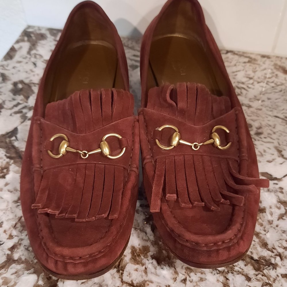 Gucci Loafers in suede - Burgundy color size 40